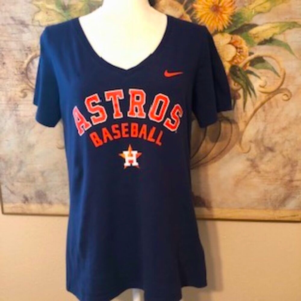 Sz L Nike Navy Blue Houston Astros  Vneck T-Shirt Womens